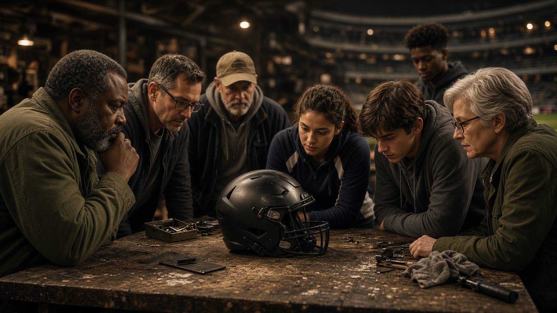 Veterans and athletes around the football helmet — Capital Forge League